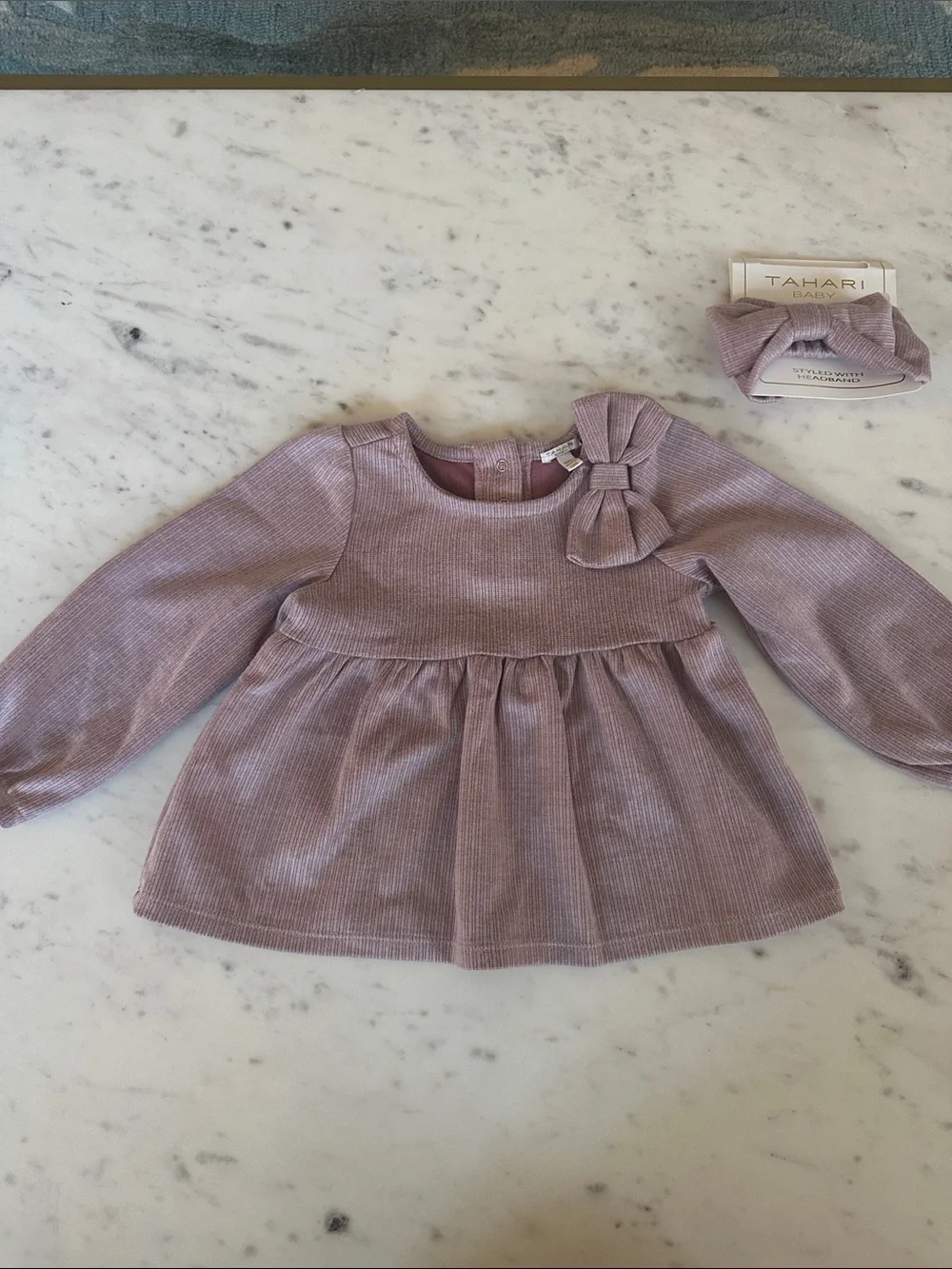 Tahari Mauve Corduroy Baby Dress with Bow Accent